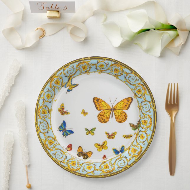 Plato De Papel Bonito Butterfly estilo barroco China (Boda)