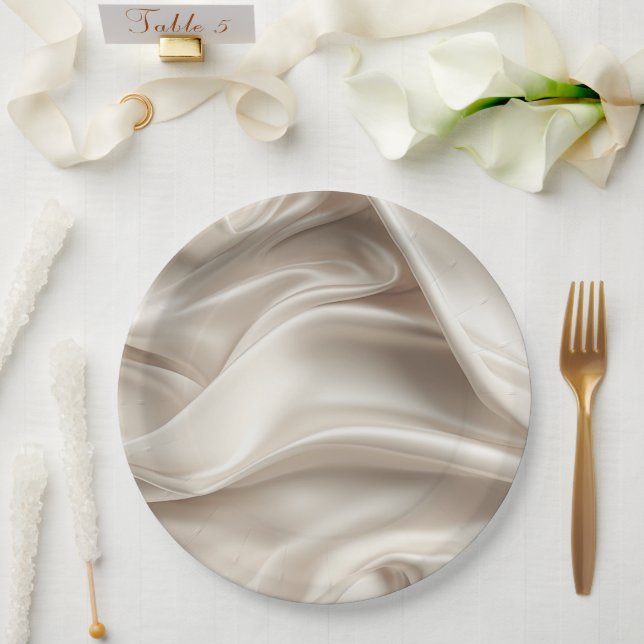 Plato De Papel Bonito Champagne Gold Romantic Faux Satin Boda (Boda)