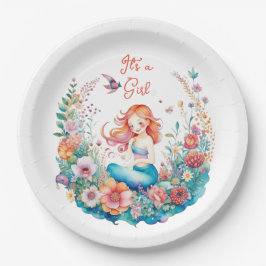 Plato De Papel Bonito Chica Sirena Baby Shower Es un Chica