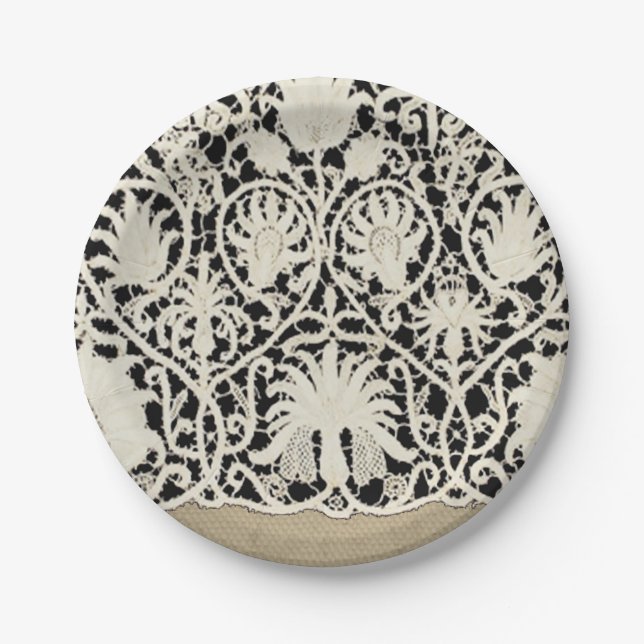 Plato De Papel Bonito clásico blanco de línea de encaje antiguo b (Anverso)