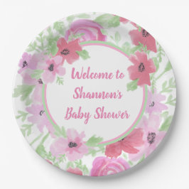 Plato De Papel Bonito color de agua rosa Floral Baby Shower