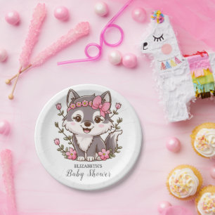 Plato De Papel Bonito colorida Wolf Baby Shower