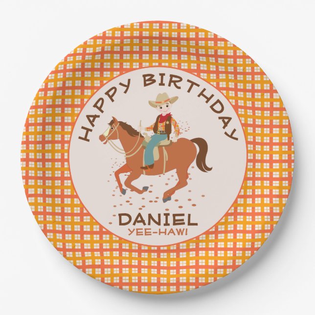 Plato De Papel Bonito Cowby y la fiesta de cumpleaños del caballo (Anverso)