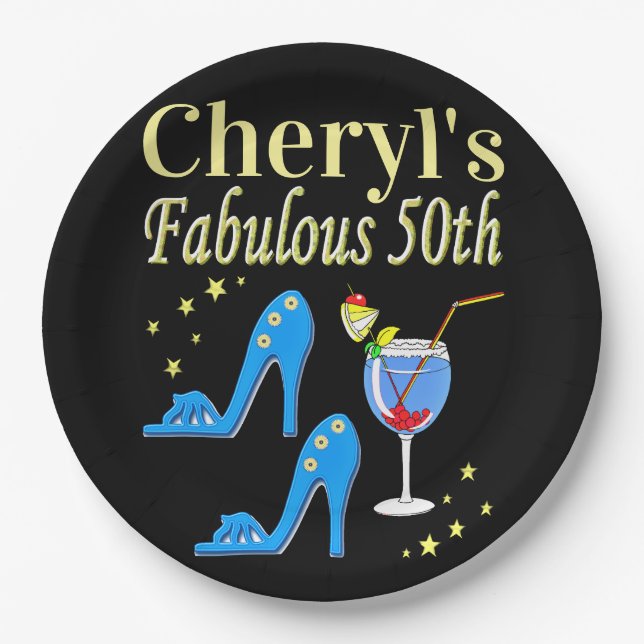 PLATO DE PAPEL BONITO DISEÑO AZUL 50 DE CUMPLEAÑOS (Anverso)