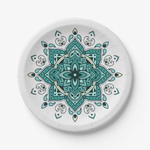 Plato De Papel Bonito diseño de Mandala turquesa