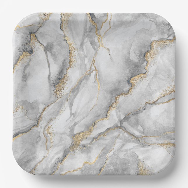 Plato De Papel Bonito dorada de mármol blanco (Anverso)