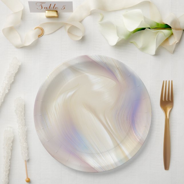 Plato De Papel Bonito elegante Pearl Aqua Blue Purple Swirl (Boda)