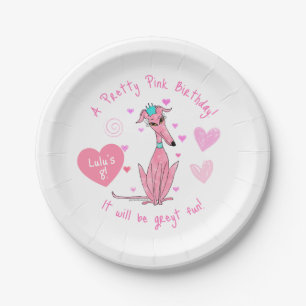 Plato De Papel Bonito En Invitación De Fiesta De Greyhound Rosa