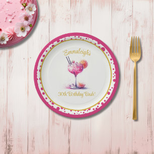 Plato De Papel Bonito en un cóctel con temas rosados Cumpleaños