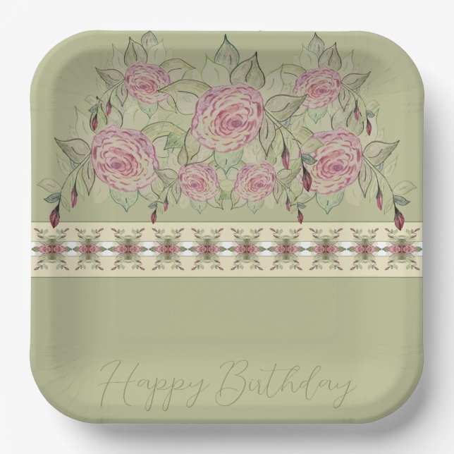 Plato De Papel Bonito estampado floral cuadrado (Anverso)