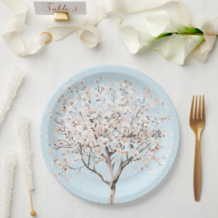Plato De Papel Bonito Flor Rosa Ducha de Novias