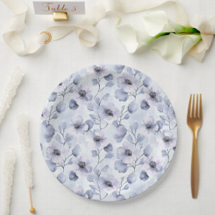 Plato De Papel Bonito Flores Púrpura Ducha Bridal
