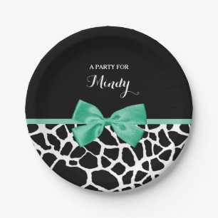 Plato De Papel Bonito Giraffe Imprimir Mint Green Bow Con Nombre