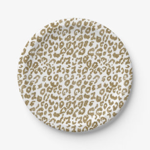 Plato De Papel Bonito Leopard Print Gold Purpurina