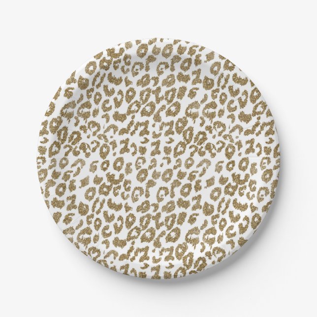 Plato De Papel Bonito Leopard Print Gold Purpurina (Anverso)
