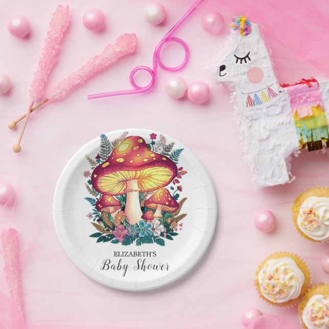 Plato De Papel Bonito Little Mushroom Baby Shower (Fiesta)