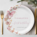 Plato De Papel Bonito Mariposas Rosadas 1235 cumpleaños<br><div class="desc">Personalice estos encantadores platos de papel de cumpleaños de mariposas rosas fácil y rápidamente. Simplemente haga clic en el botón Editar usando la herramienta de diseño para editar los textos, cambiar las fuentes y los colores de las fuentes. Todo el texto es editable. ¡Perfecto para el primer cumpleaños o cualquier...</div>