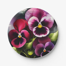 Plato De Papel Bonito maroon daek pansies rojos pintura acuarela