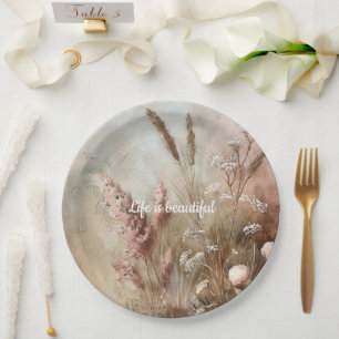 Plato De Papel Bonito Moda Beige Rubor Boho Floral Bridal Shower