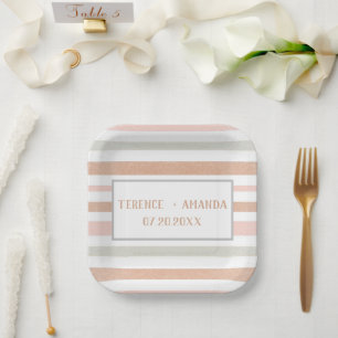 Plato De Papel Bonito Moderna Neutral Stripes Personalizada