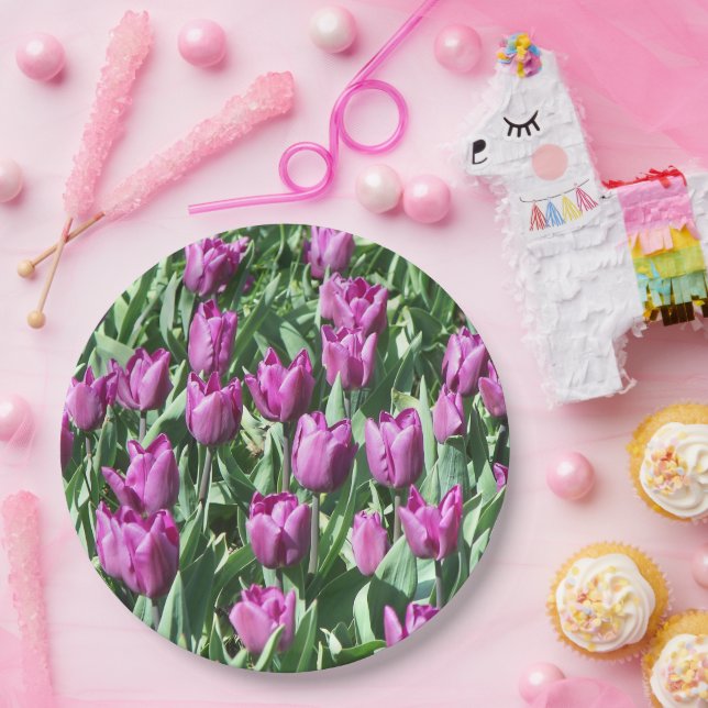 Plato De Papel Bonito Morado Tulips Floral (Fiesta)