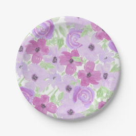 Plato De Papel Bonito Morado Watercolor Floral Baby Shower