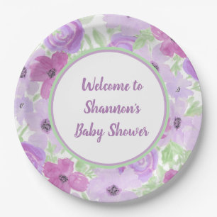 Plato De Papel Bonito Morado Watercolor Floral Baby Shower