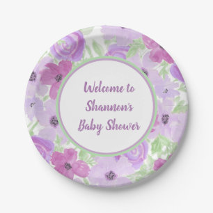 Plato De Papel Bonito Morado Watercolor Floral Baby Shower