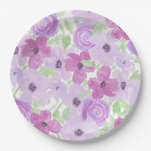 Plato De Papel Bonito Morado Watercolor Floral Baby Shower
