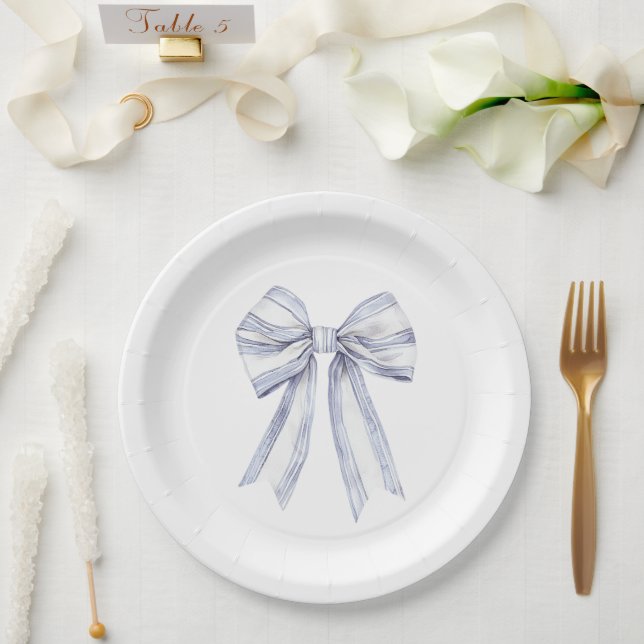Plato De Papel Bonito Morado White Bow Bridal Shower (Boda)