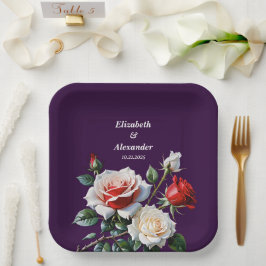 Plato De Papel Bonito oscuro rosa rosa rojo rosa rosas rojas boda