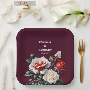 Plato De Papel Bonito oscuro rosa rosa rojo rosa rosas rojas boda