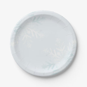 Plato De Papel Bonito Pastel Blue Winter Quince Snowflakes