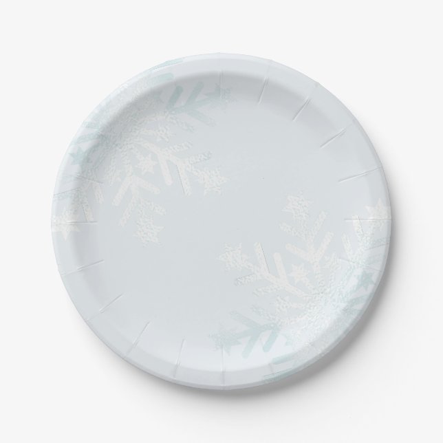 Plato De Papel Bonito Pastel Blue Winter Quince Snowflakes (Anverso)