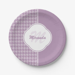 Plato De Papel Bonito Pastel Morado Houndstoth Monograma y nombre