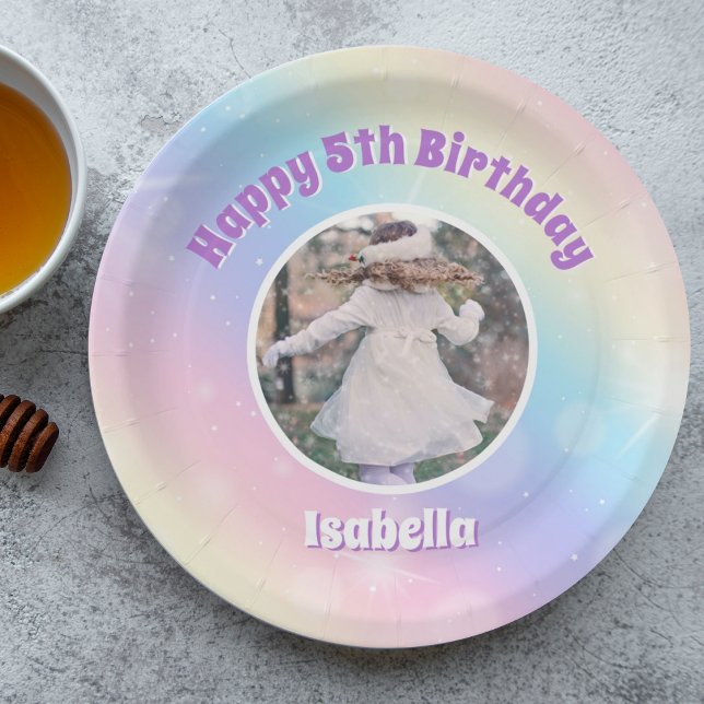 Plato De Papel Bonito Pastel Rainbow Sparkle Niños Fiesta de cump (Subido por el creador)