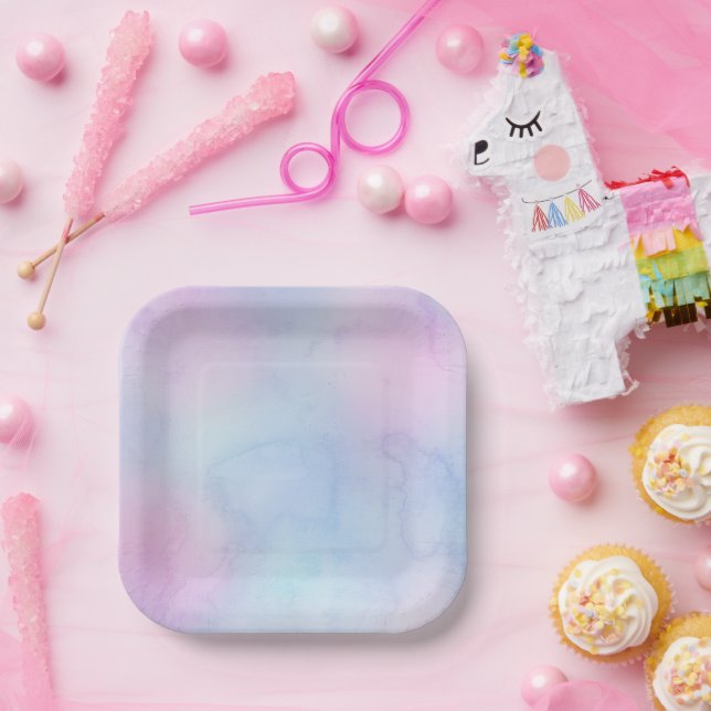 Plato De Papel Bonito Pastel Watercolor Birthday Purple (Fiesta)