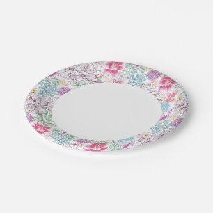 Plato De Papel Bonito patrón con flores de colores