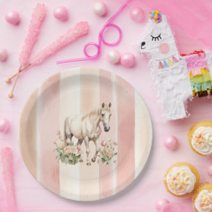 Plato De Papel Bonito Peach Pink Cream Stripes Horario Cumpleaños