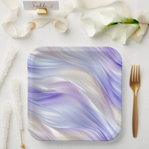 Plato De Papel Bonito Perla Azul Púrpura Boda Blanco