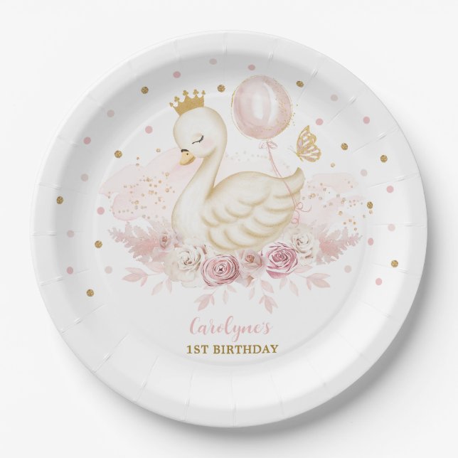 Plato De Papel Bonito Princesa de Swan Rubor Dorado Balloon Birda (Anverso)