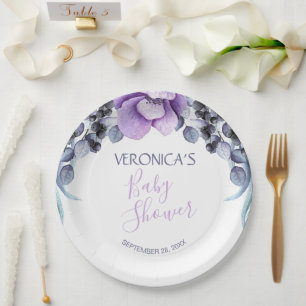 Plato De Papel Bonito Purple Floral Berry Baby Shower