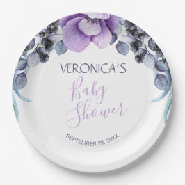 Plato De Papel Bonito Purple Floral Berry Baby Shower