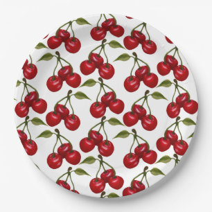 Plato De Papel Bonito Red Cherry Watercolor