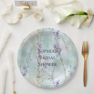 Plato De Papel Bonito romántica flores púrpura ducha de novia
