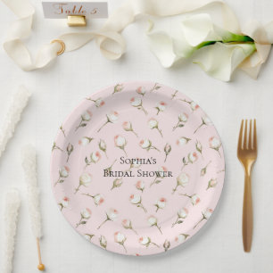 Plato De Papel Bonito Rosa Blanco Roses Floral Brillante