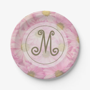 Plato De Papel Bonito Rosa Daisies Cute Personalizado Monograma d