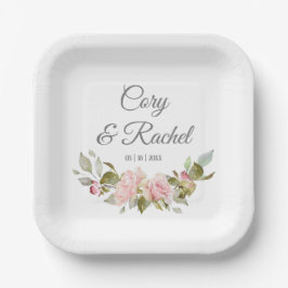 Plato De Papel Bonito Rosa Rosas Bouquet Boda