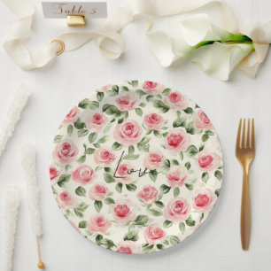 Plato De Papel Bonito Rosa Roses Floral Brillante