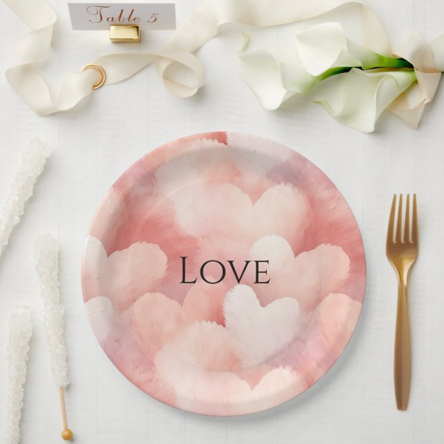 Plato De Papel Bonito Rosa Rubor Hearts Love (Boda)